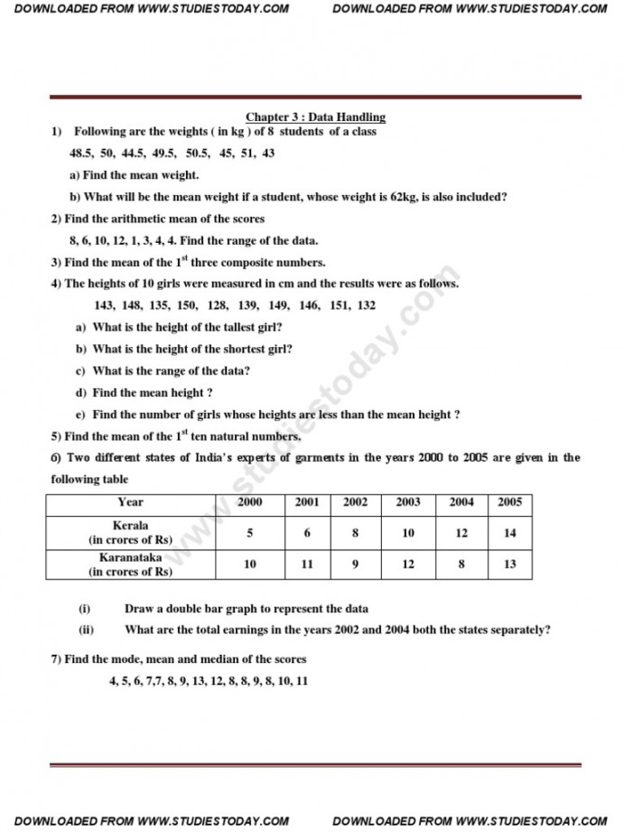 CBSE Clas  Maths Worksheet - Data Handling  PDF  Arithmetic