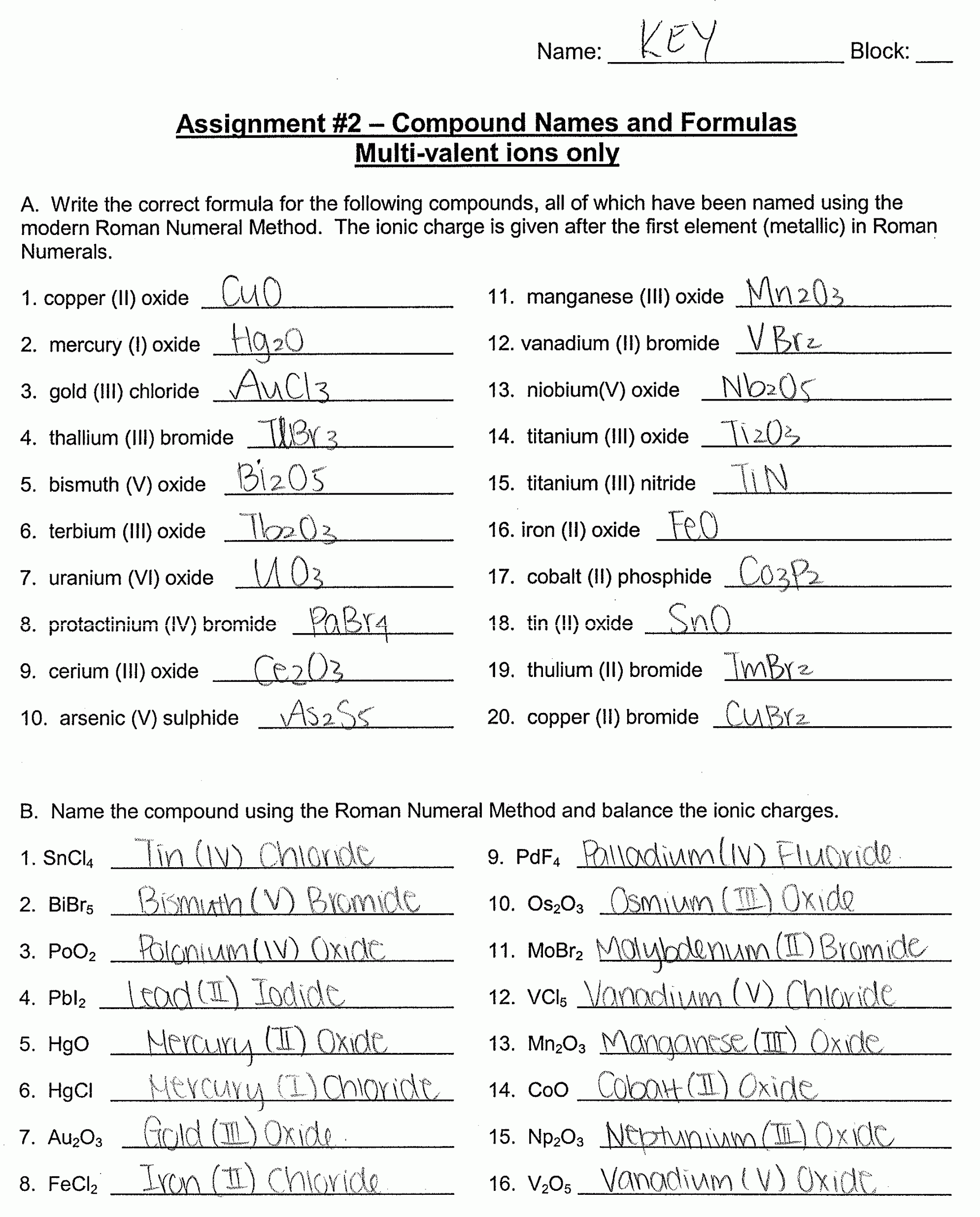 Chemistry Ionic Compounds Polyatomic Ions Worksheets Answers