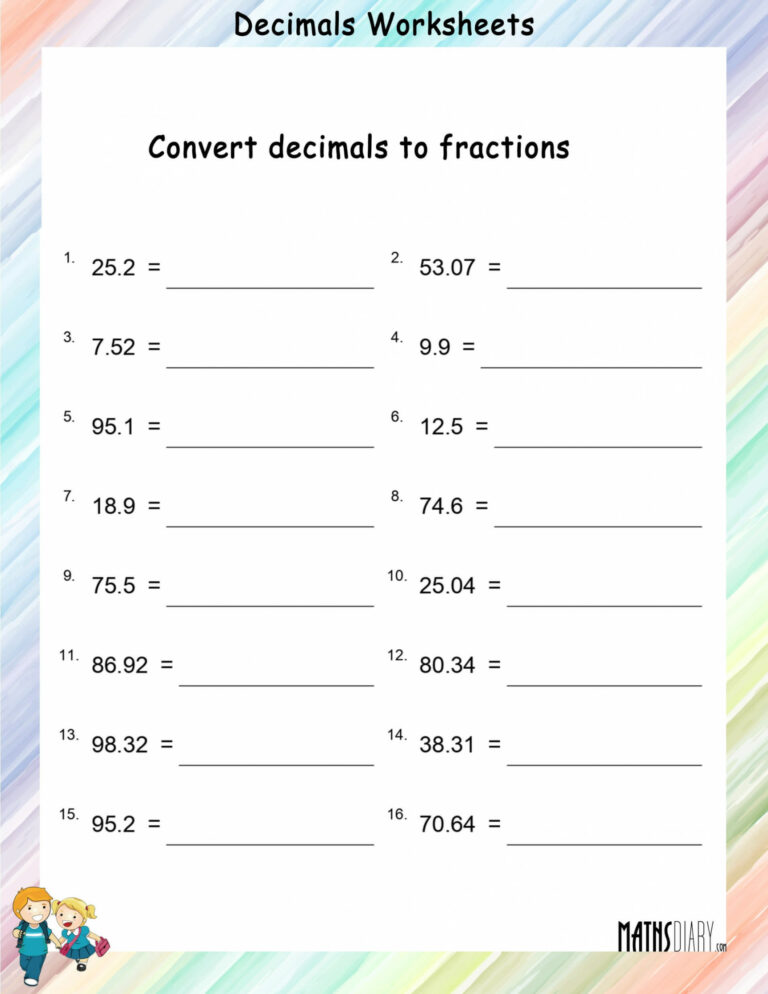 Decimals To Fractions Worksheet