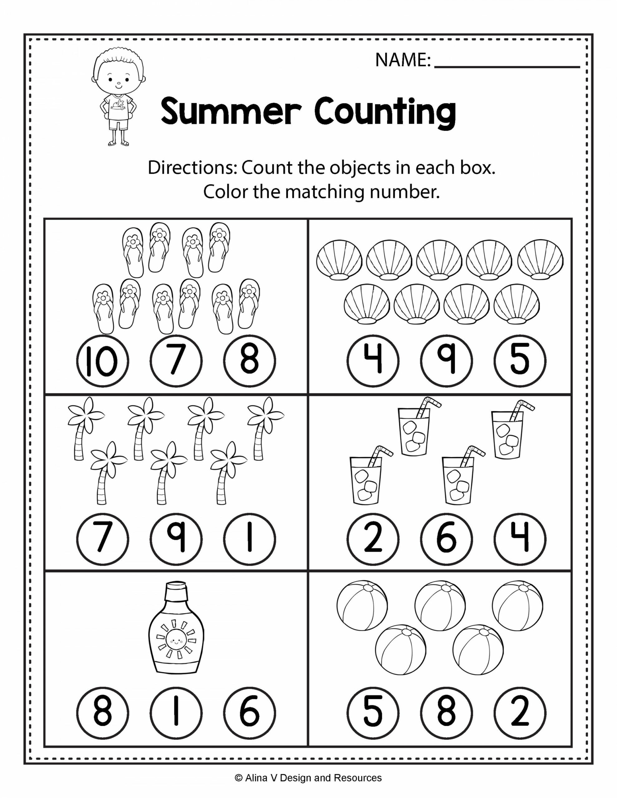 Counting Worksheets - Summer Math Worksheets and activities for