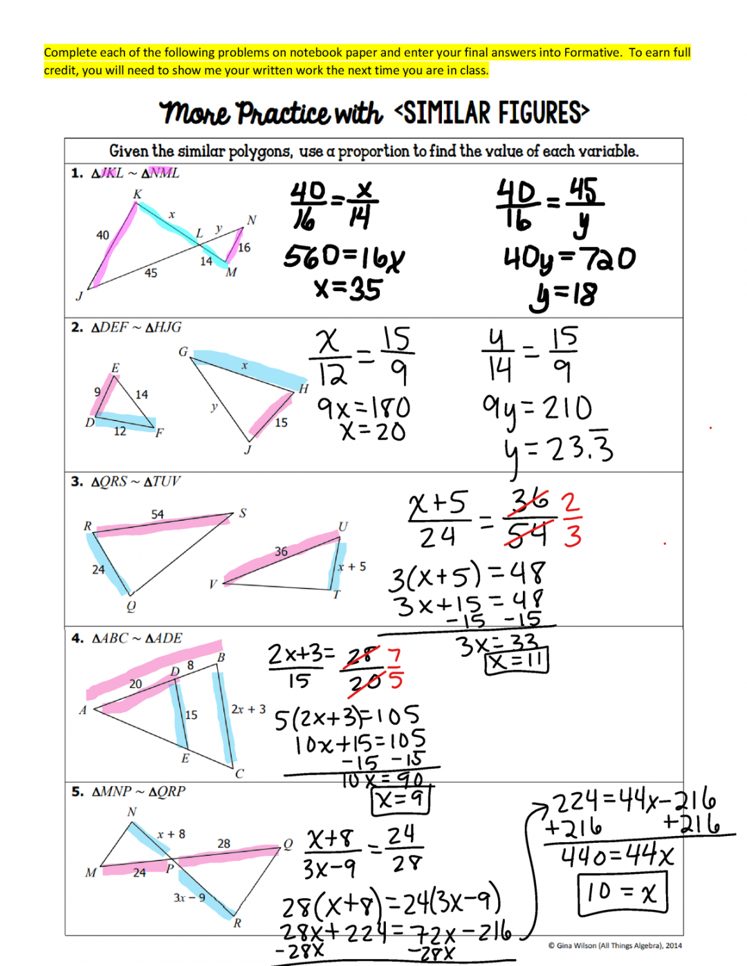 Day  More Practice with Similar Figures (Jan ) KEY - Complete