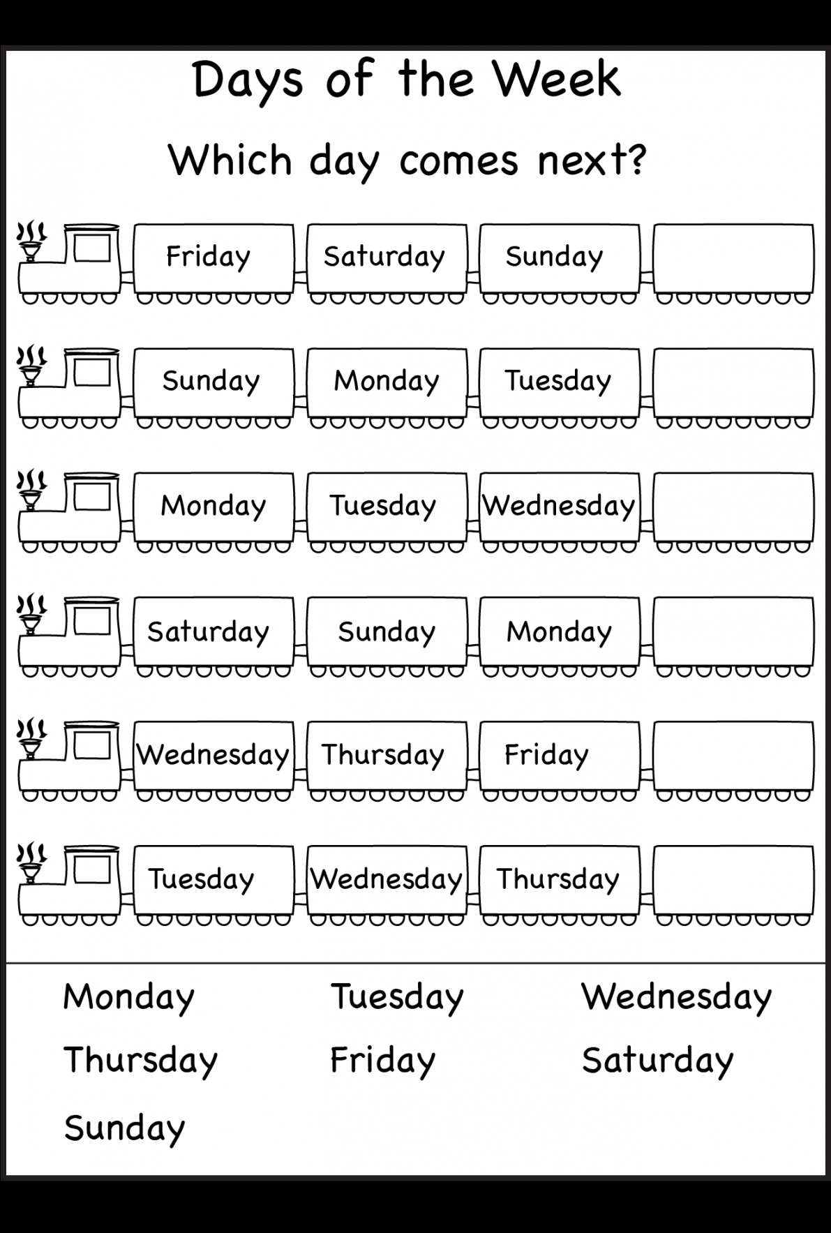 Days of the Week –  Worksheet  nd grade math worksheets, First