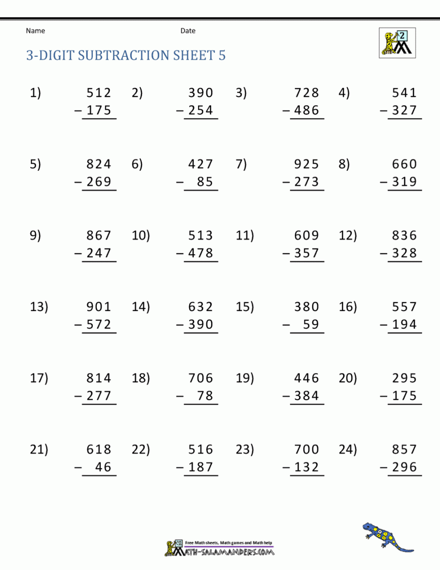 Digit Subtraction Worksheets