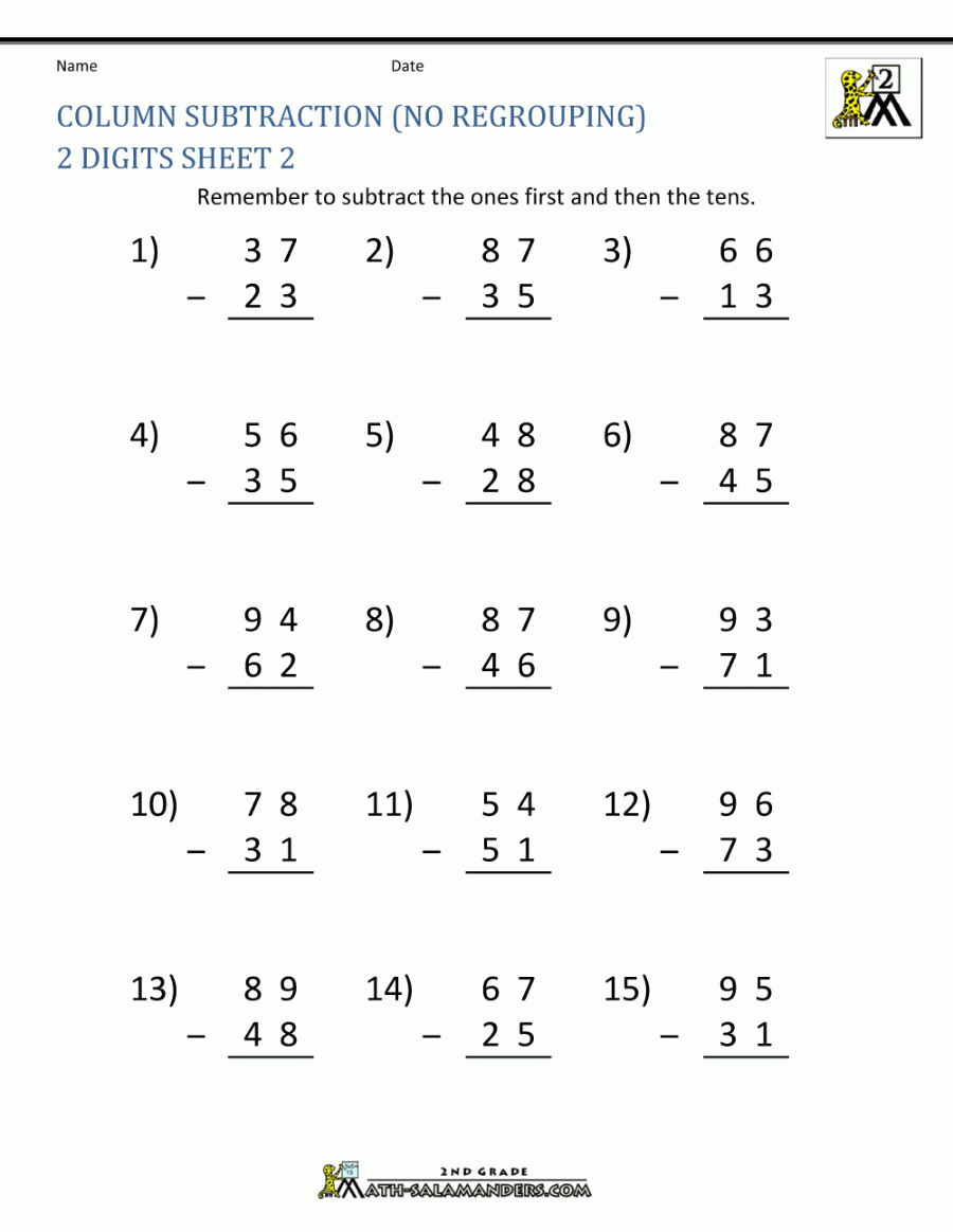 Digit Subtraction Worksheets