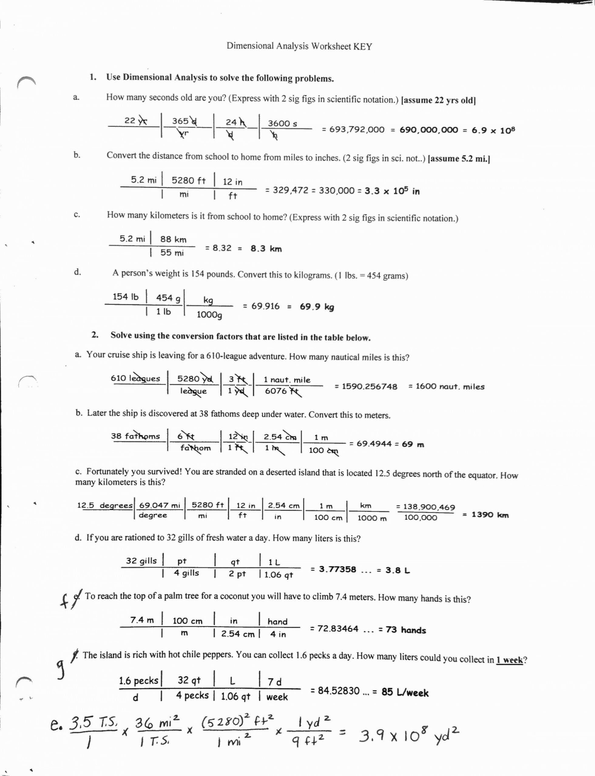 Dimensional Analysis Worksheet Answers Chemistry New Dimensional