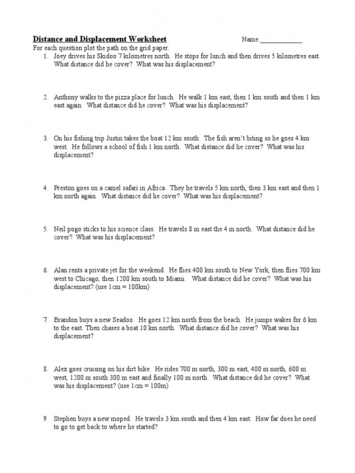 Distance and Displacement Worksheet   PDF