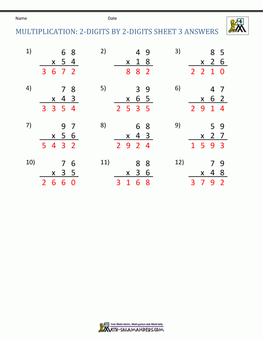 double digit multiplication worksheets th grade