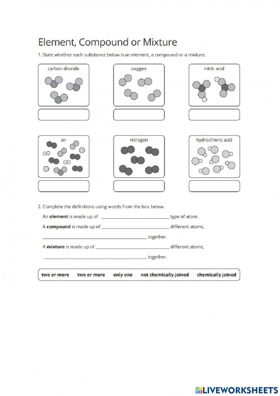 elements compounds mixtures worksheet live worksheets