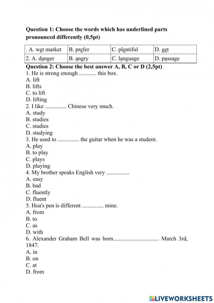 English-Grade  worksheet  Live Worksheets