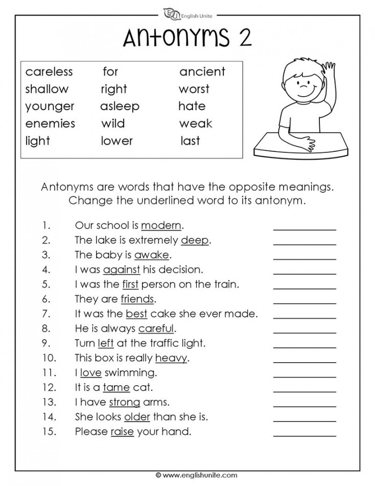 English Unite - Antonyms Worksheet