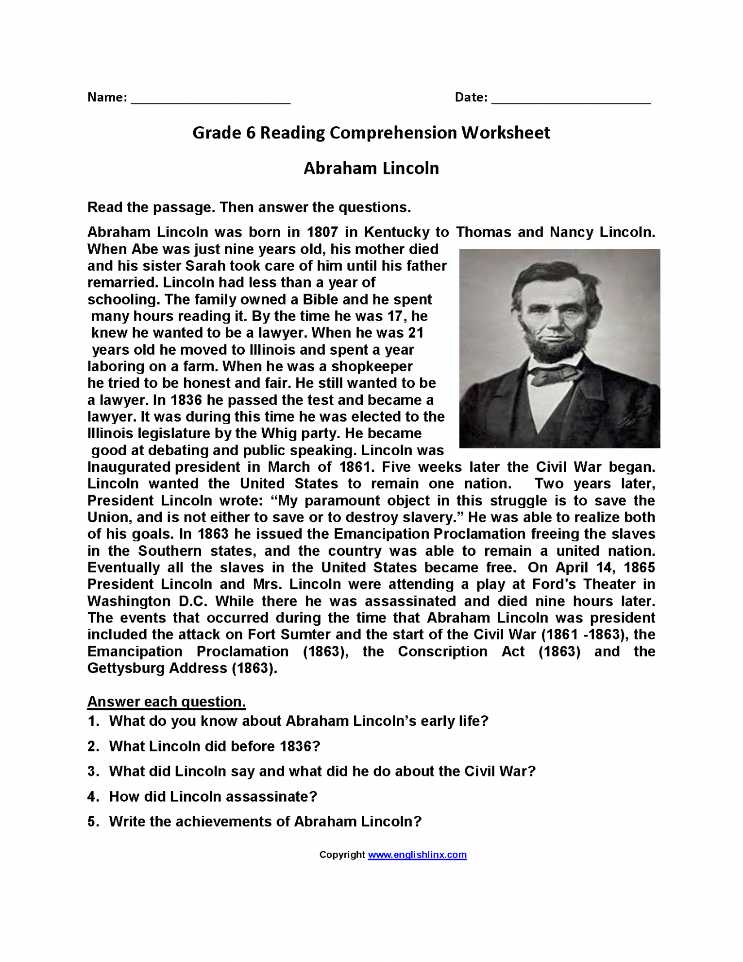 English Worksheets  Reading Worksheets  Reading comprehension