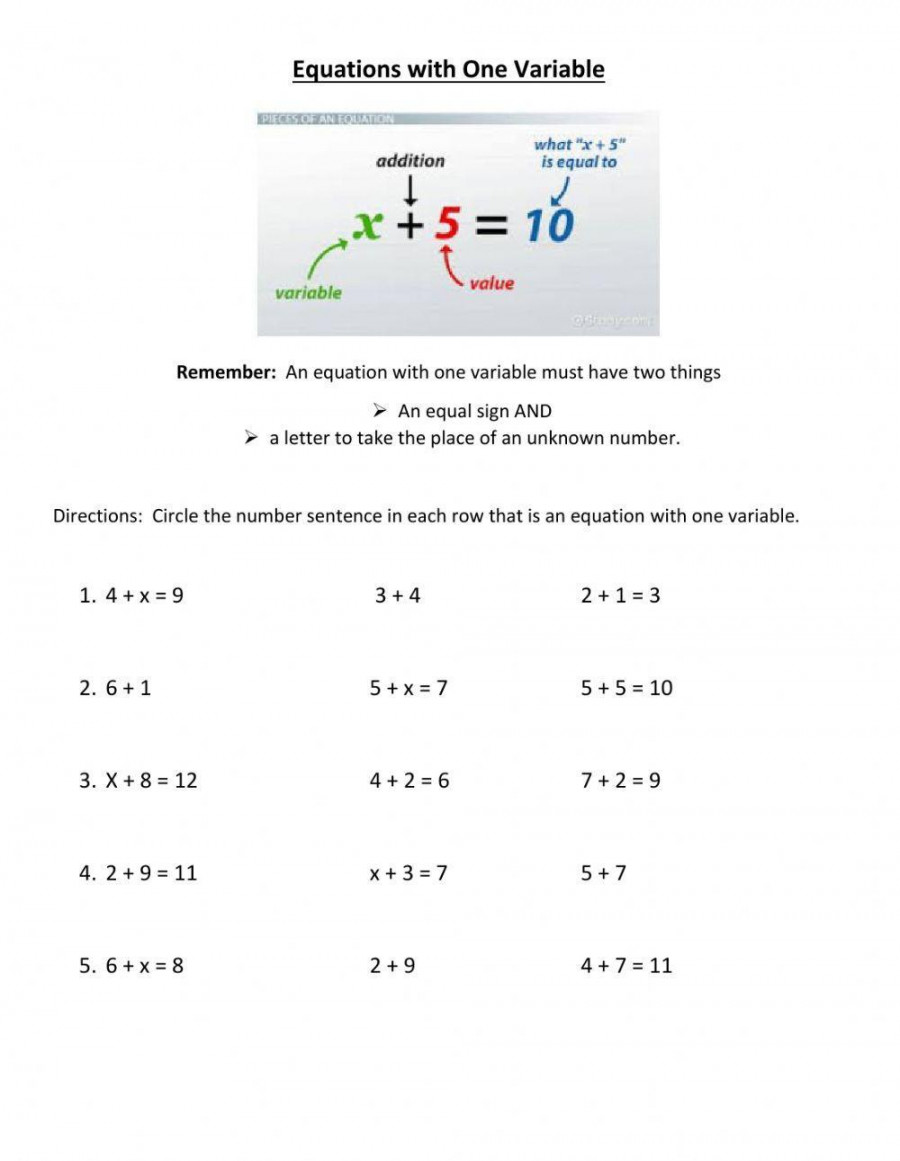 Equations with One Variable worksheet  Live Worksheets