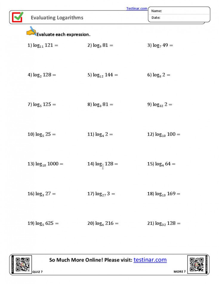 Evaluating Logarithms worksheets