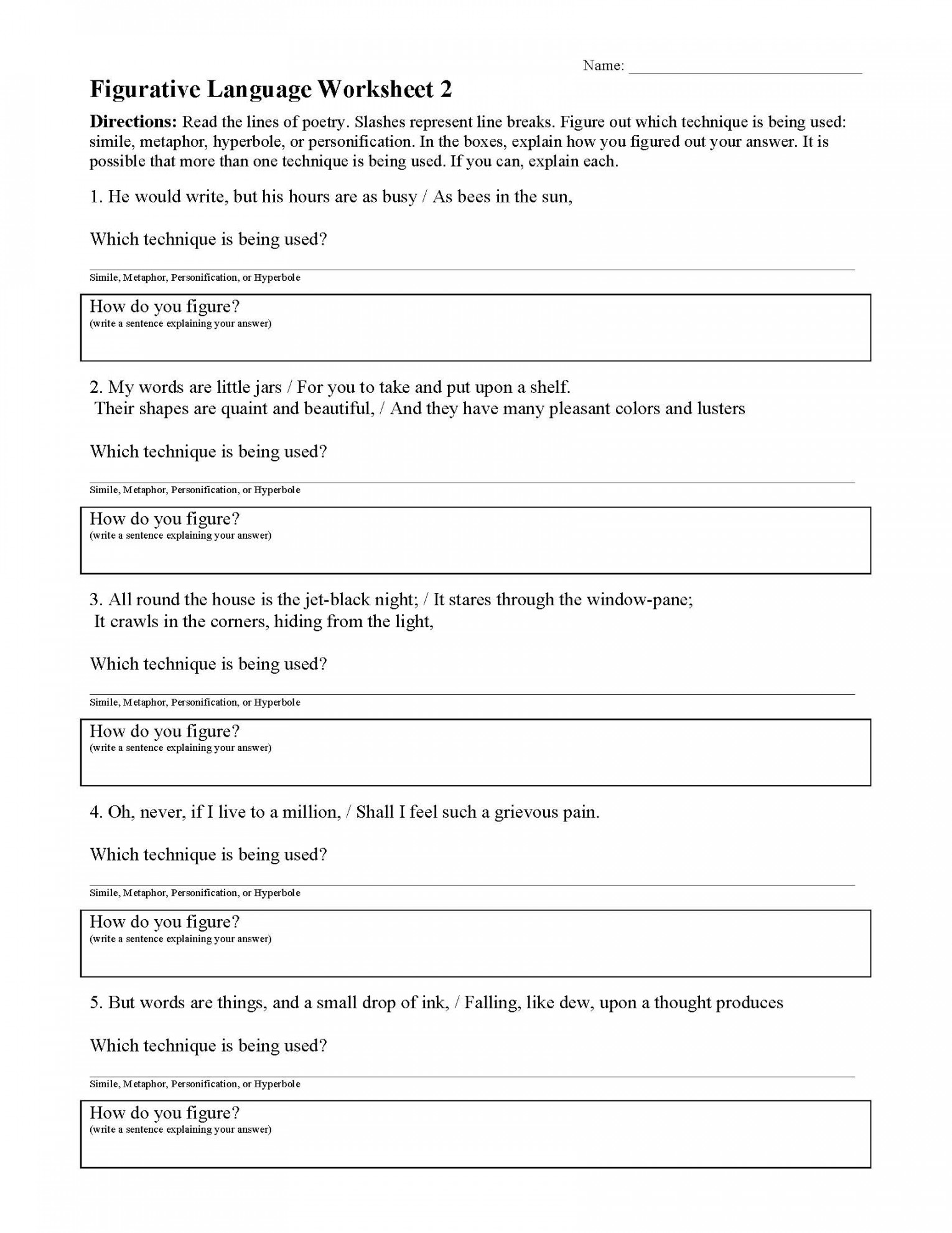 Figurative Language Worksheets  Reading Activities