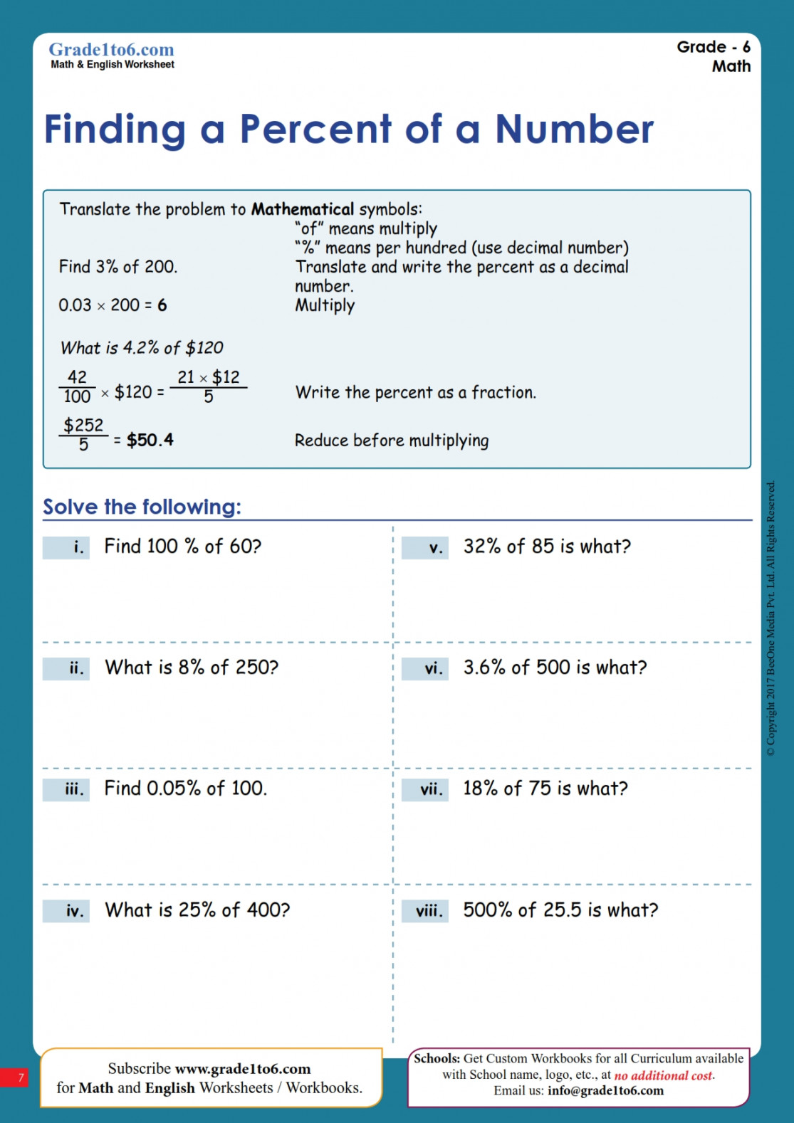 Percent Of A Number Worksheet Martin Lindelof