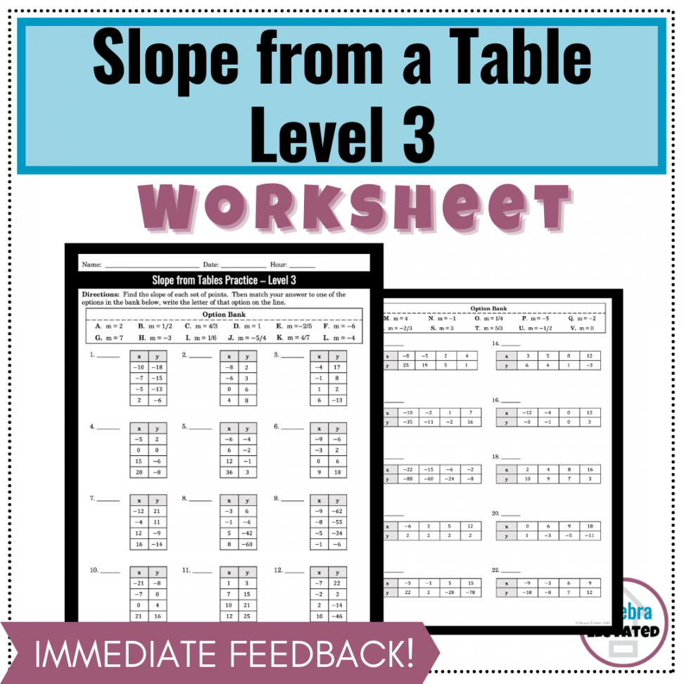 Finding Slope from a Table Worksheet Level   Made By Teachers