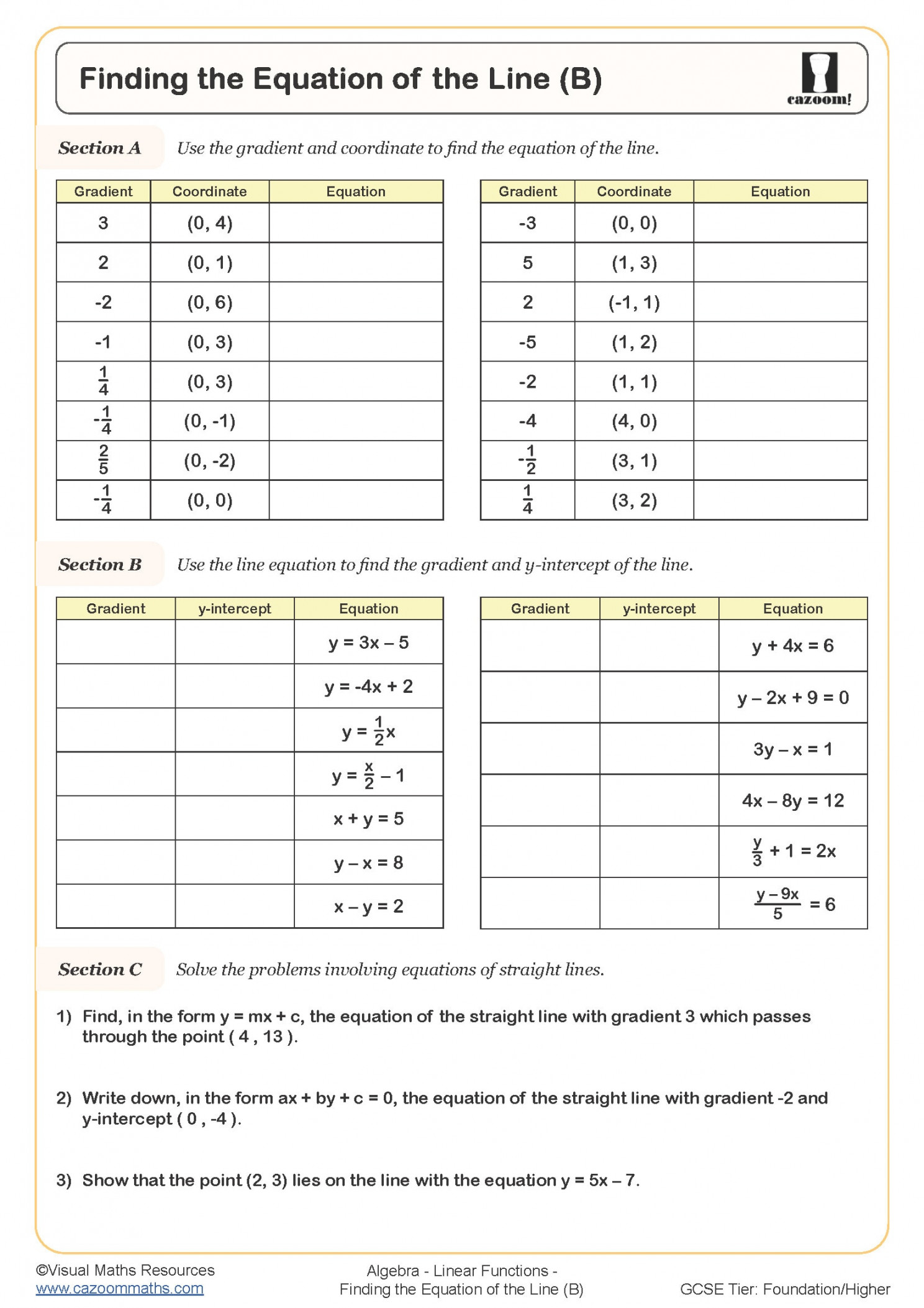 Finding the Equation of the Line (B) Worksheet  Fun and Engaging