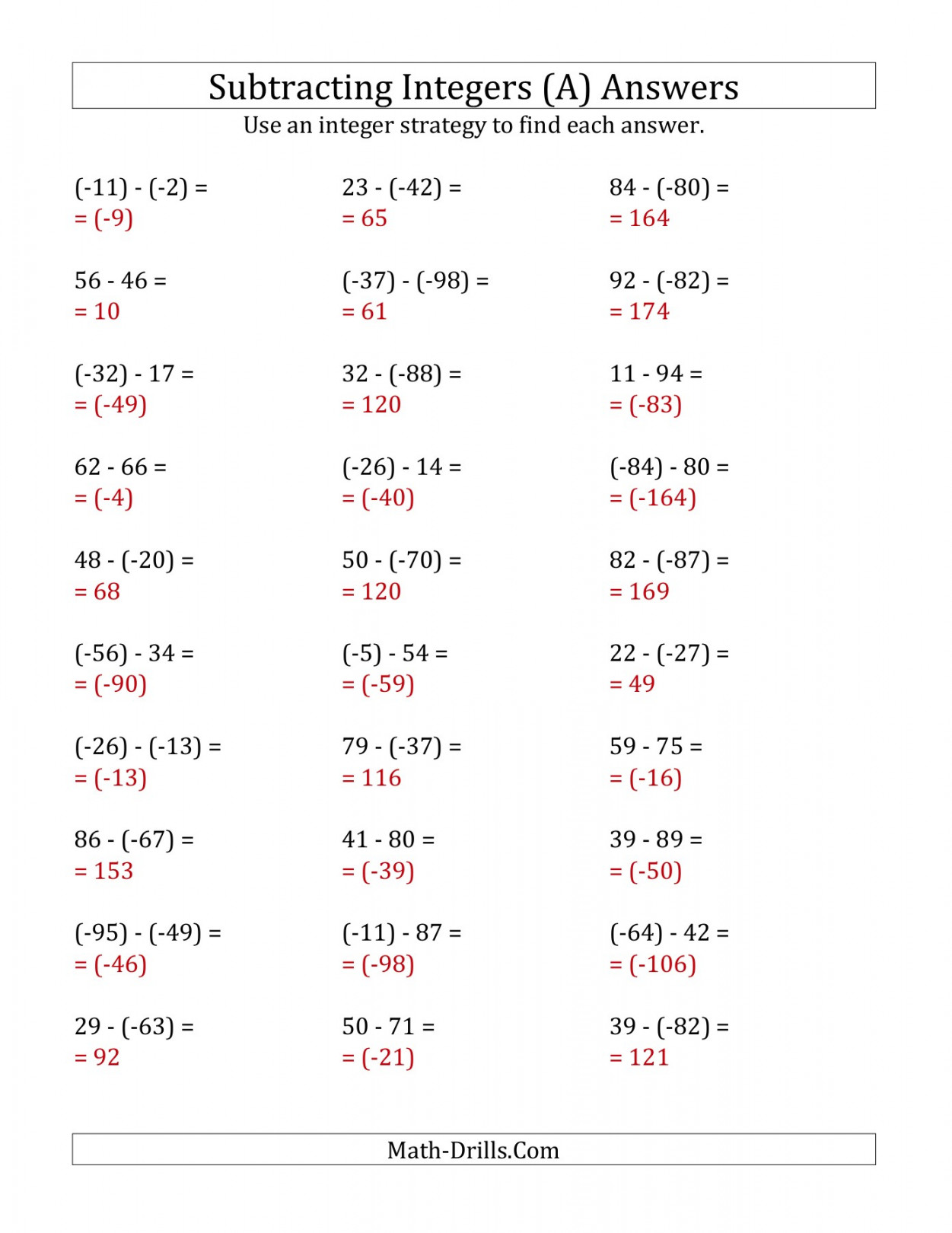 FLIPBOOK ON SUBTRACTION OF INTEGERS QUESTIONS AND ANSWERS