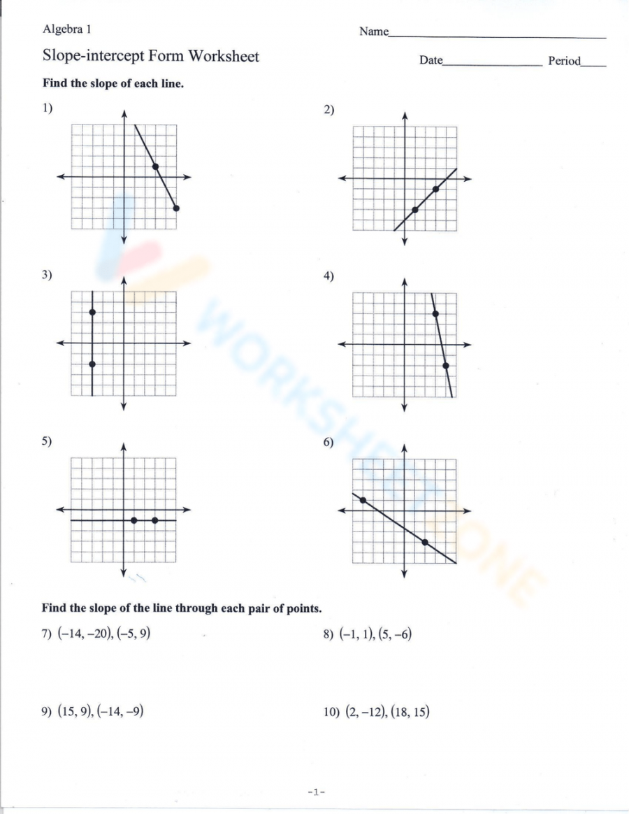 Free Answer Key Slope Intercept Form Worksheet Collection