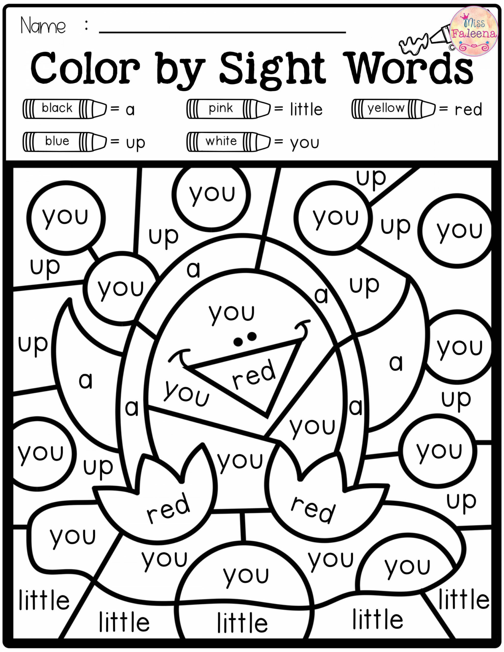 Free Color by Code -Sight Words Pre-Primer  Kindergarten