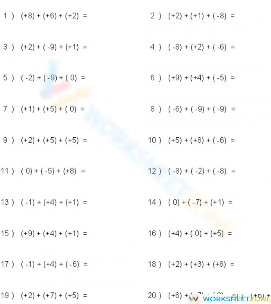 Free Printable & Interactive Adding Integers Worksheets