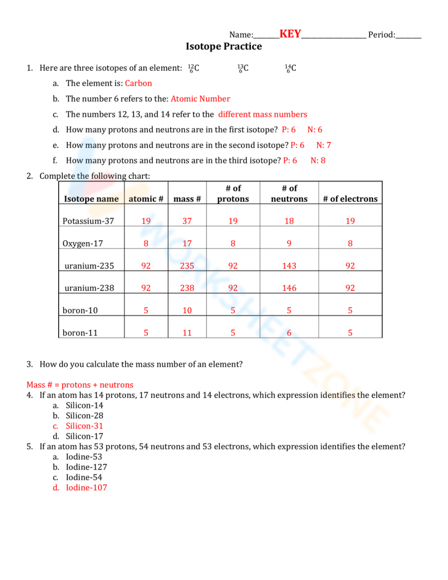 Free Printable Isotope Practice Worksheets for Students