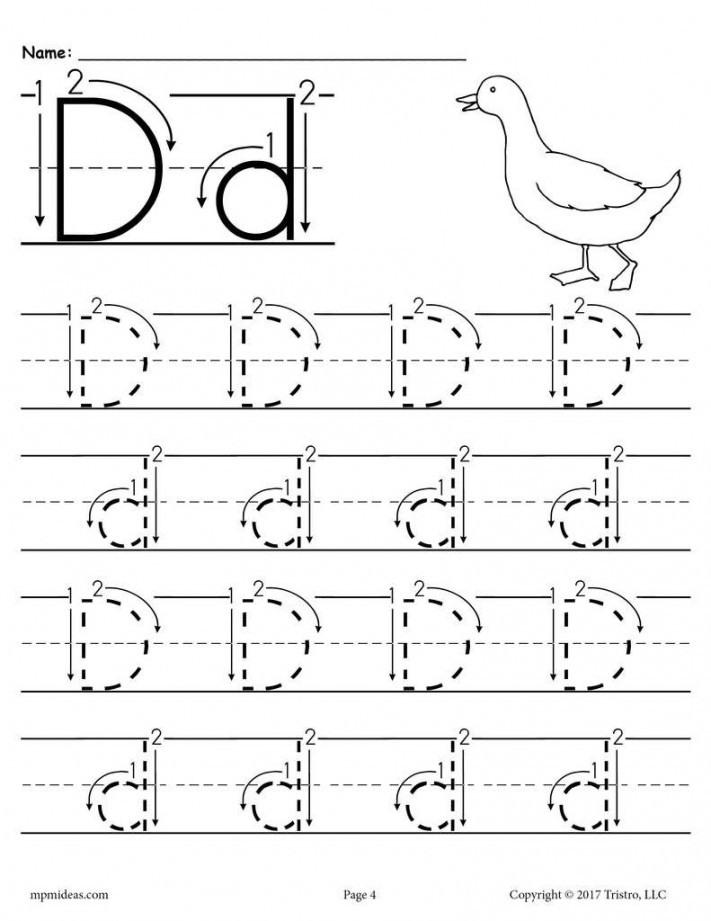 free printable letter d tracing worksheet with number and  Letter