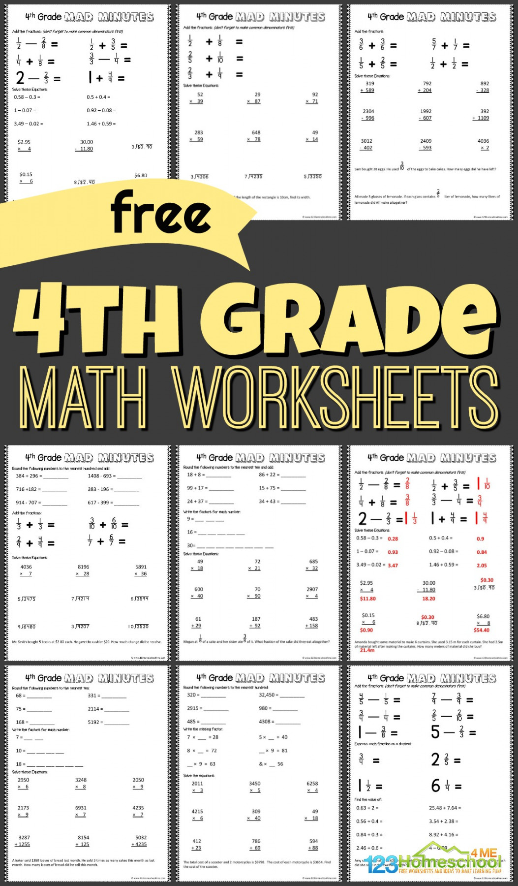 ✏️ FREE Printable th Grade Math Worksheets pdf