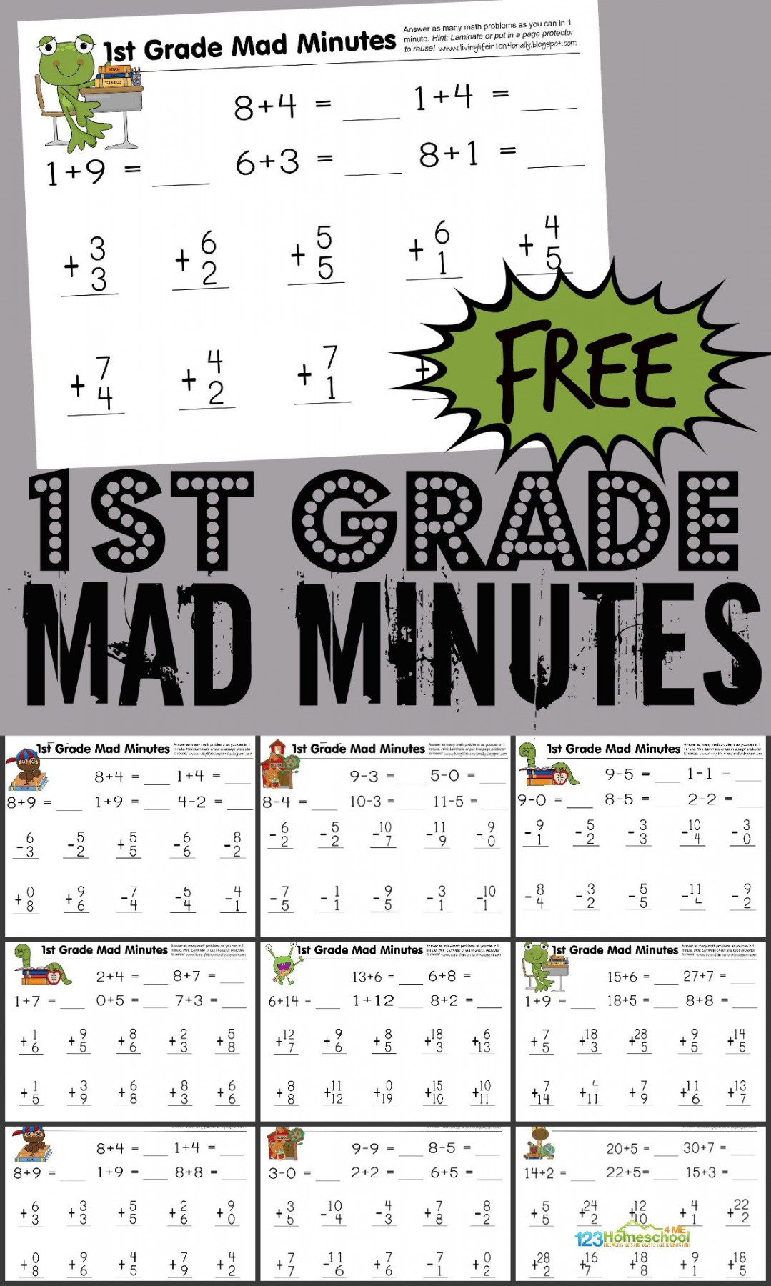 free st grade printable math worksheets amp first grade mad minutes