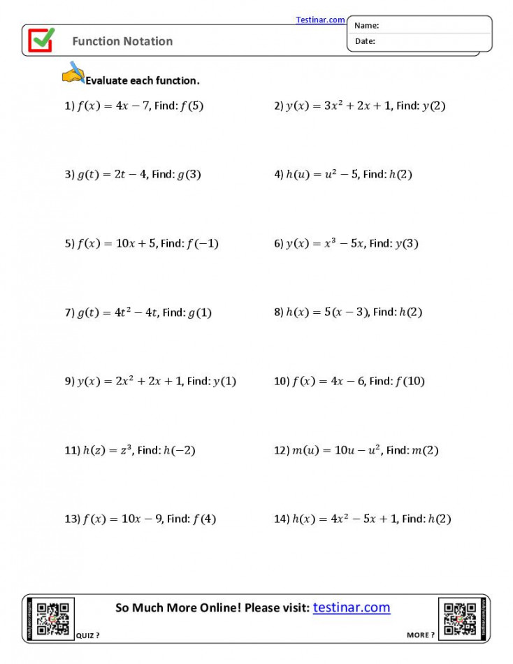 Function Notation worksheets