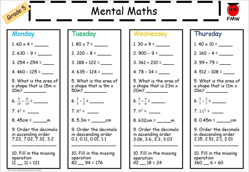 Grade  Math Worksheets  Free Worksheets  Printables