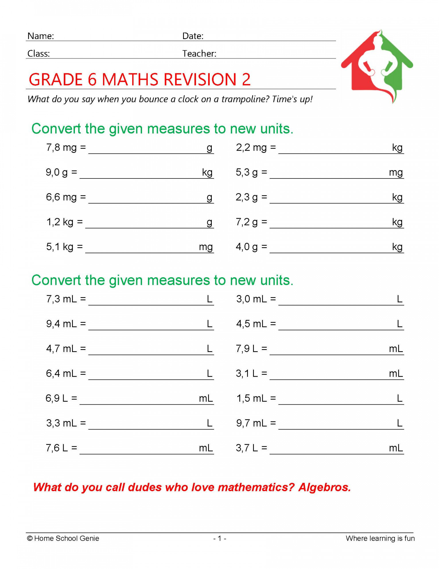 GRADE  MATHEMATICS REVISION  –  PAGES WORKSHEETS  PAGES MEMO