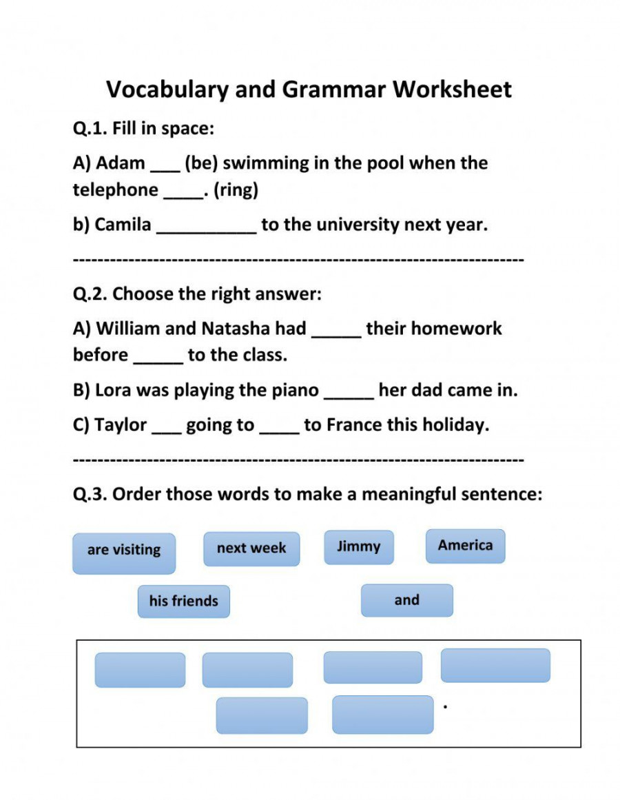 Grammar and Vocabulary exercise for Grade   Live Worksheets