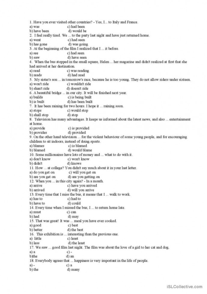 Grammar test for the th grade gener: English ESL worksheets pdf