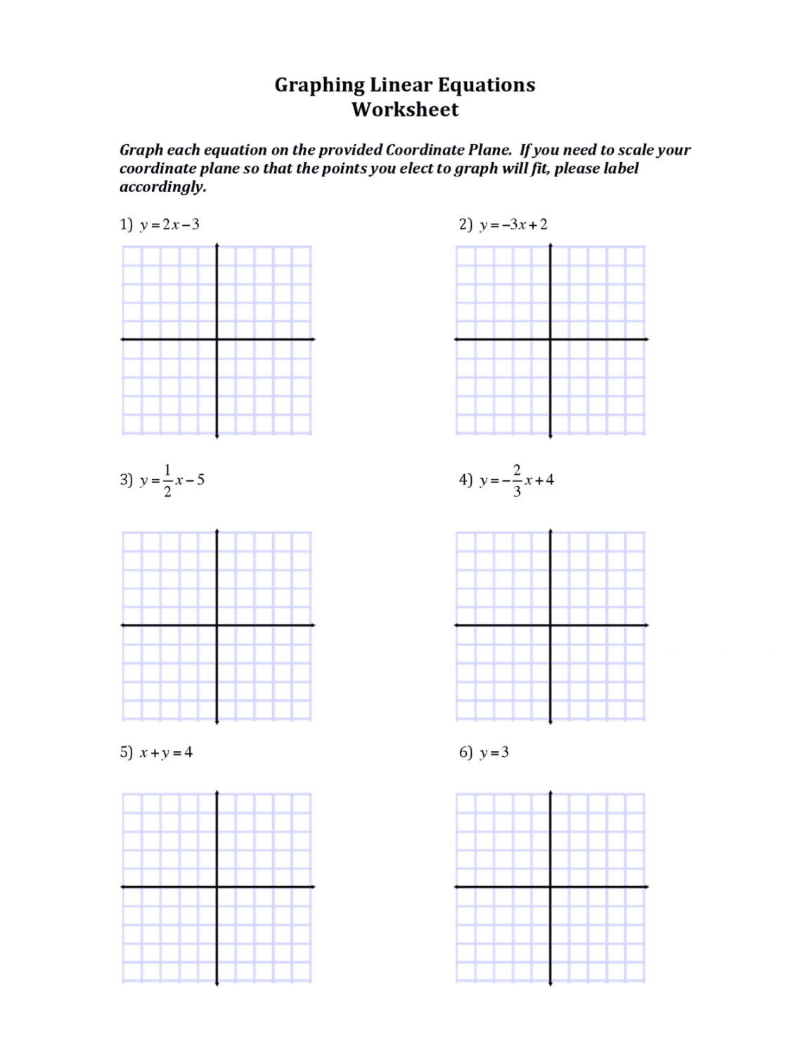 Graphing Linear Equations Worksheet  Summaries Linear Algebra