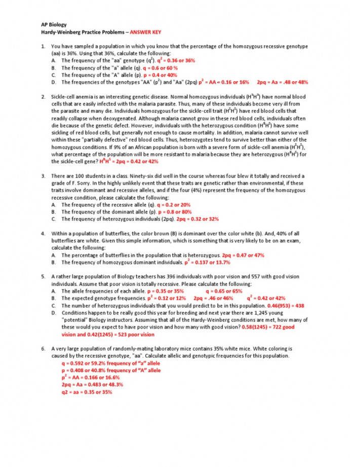 Hardy-Weinberg Practice Problems  ANSWER KEY PDF  PDF