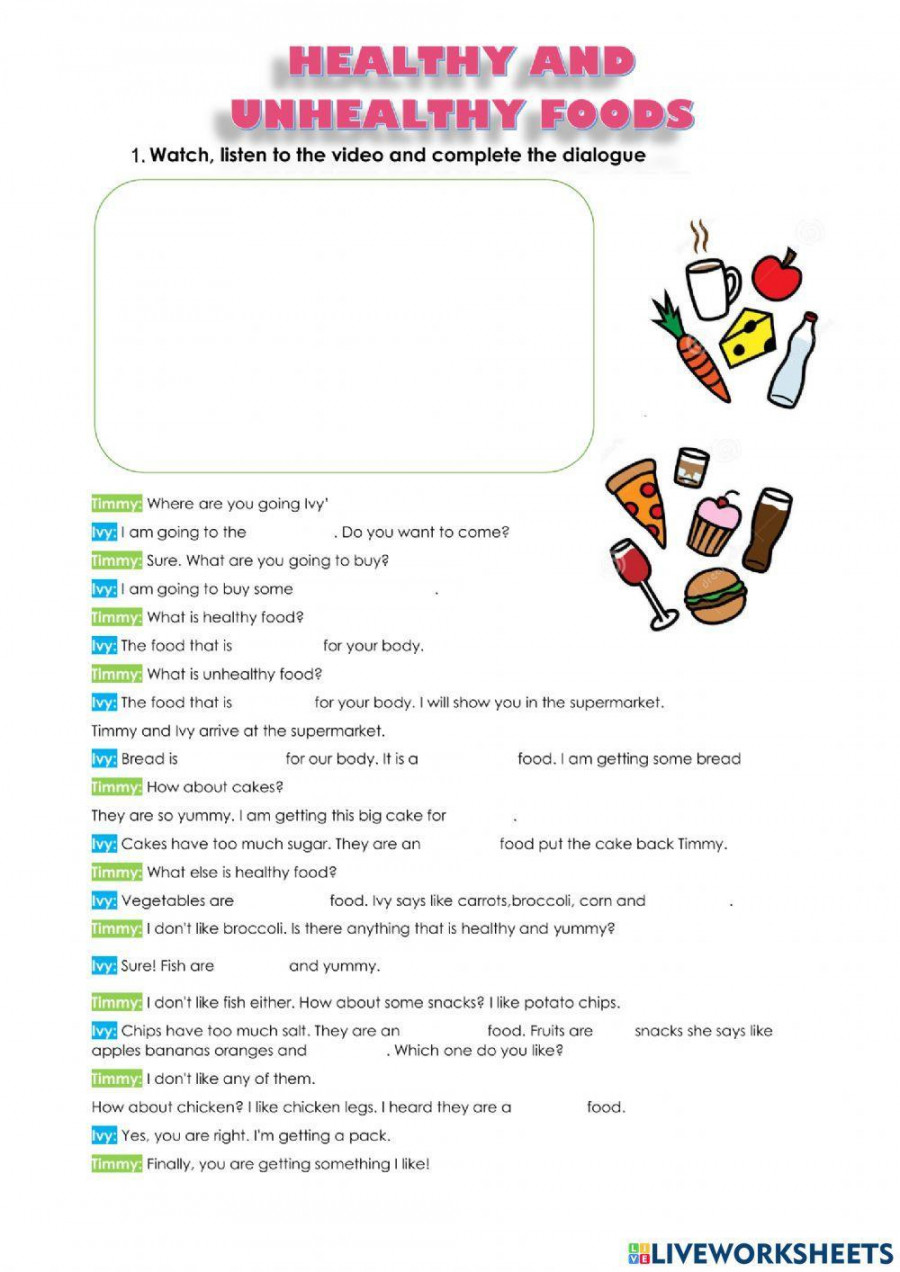 Healthy and unhealthy foods online exercise for grade   Live