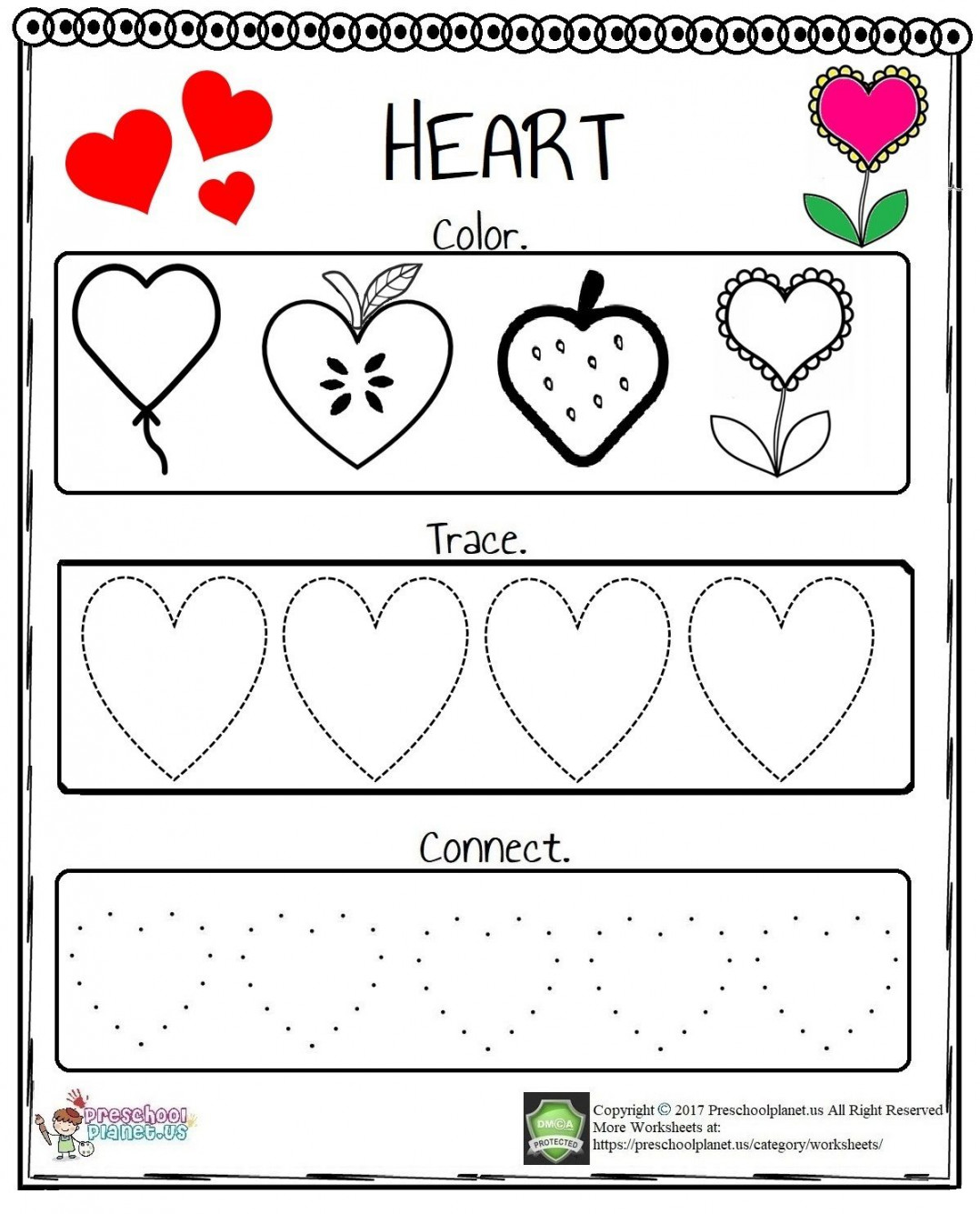 Heart Worksheet  Shapes worksheet kindergarten, Shapes preschool