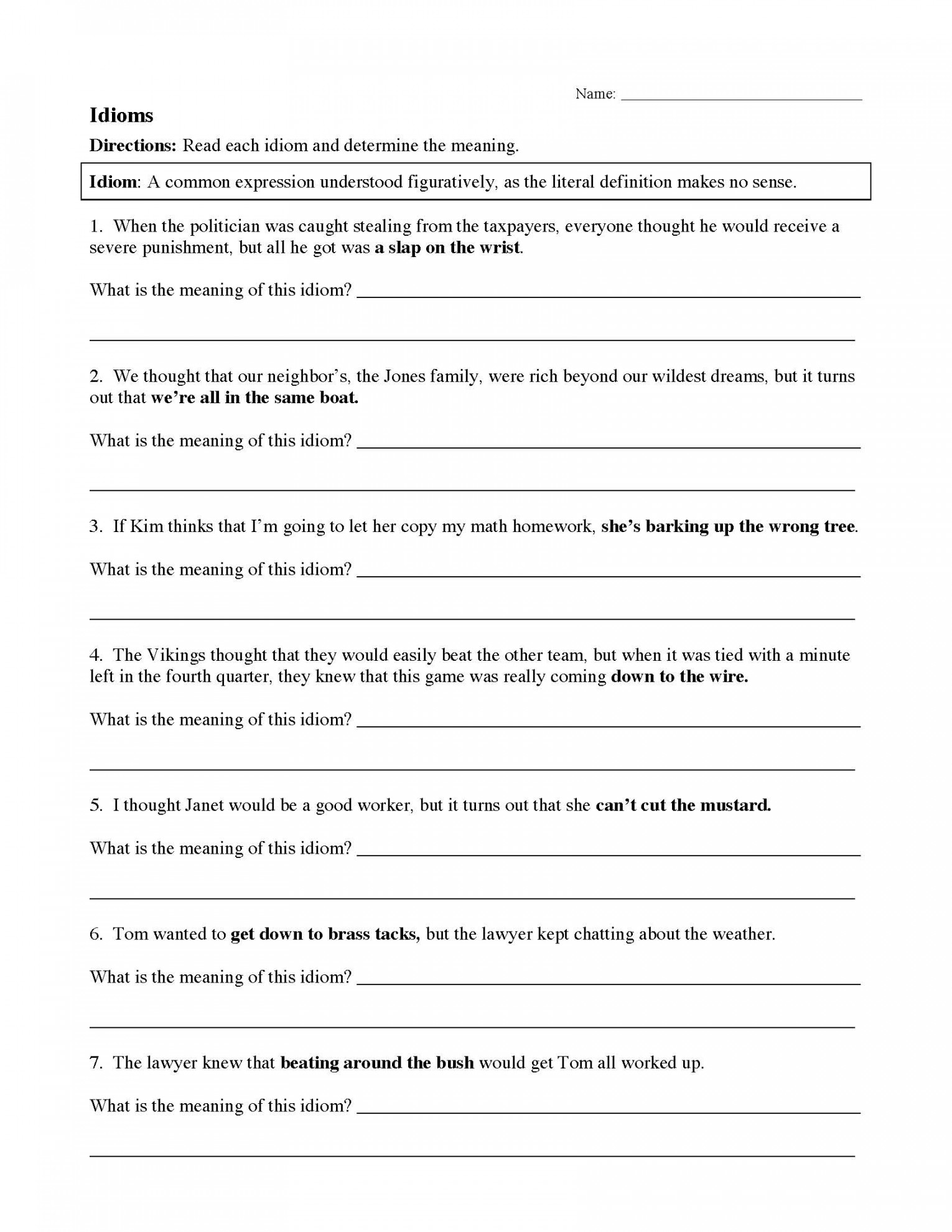 Idiom Worksheets & Tests  Figurative Language Activities