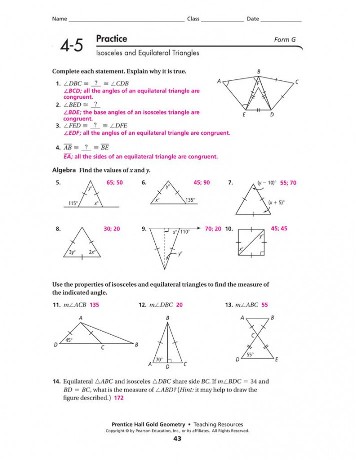 Isosceles And Equilateral Triangles Worksheet Answers - A