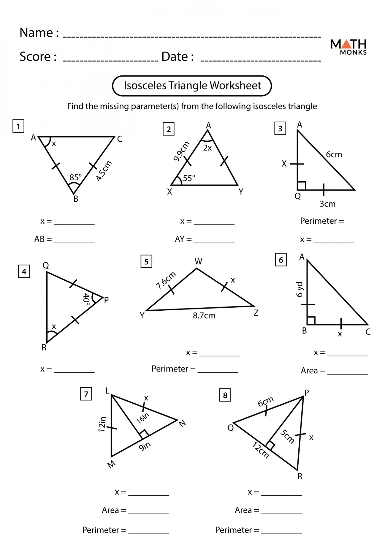 Isosceles And Equilateral Triangles Worksheet Martin Lindelof