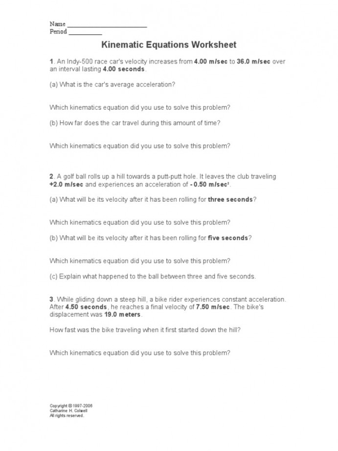 Kinematic Equations Worksheet  PDF  Kinematics  Velocity