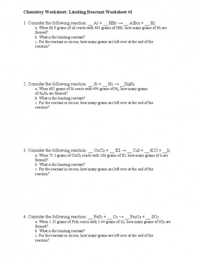 Limiting Reactants Worksheet  PDF  Chemical Reactions  Nitrate