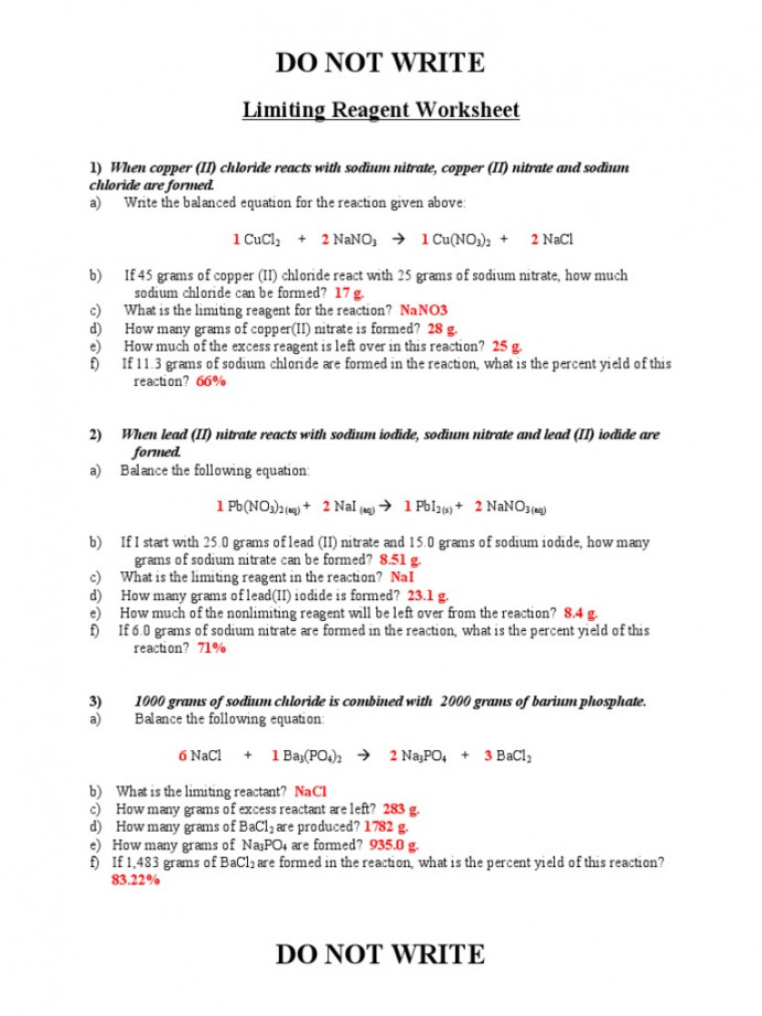 Limiting Reagent Worksheet Answers  PDF  Chemical Reactions  Sodium