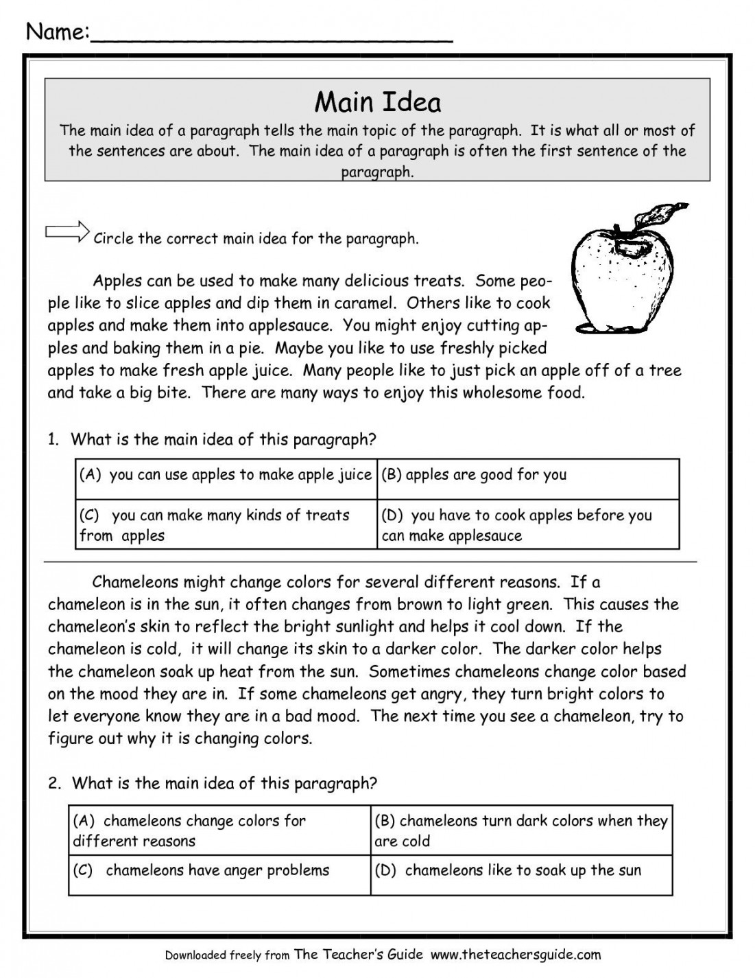 Main Idea Worksheets from The Teacher