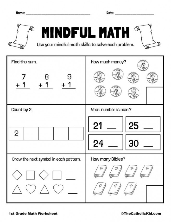 Math Review Printable - st Grade Math Worksheet Catholic