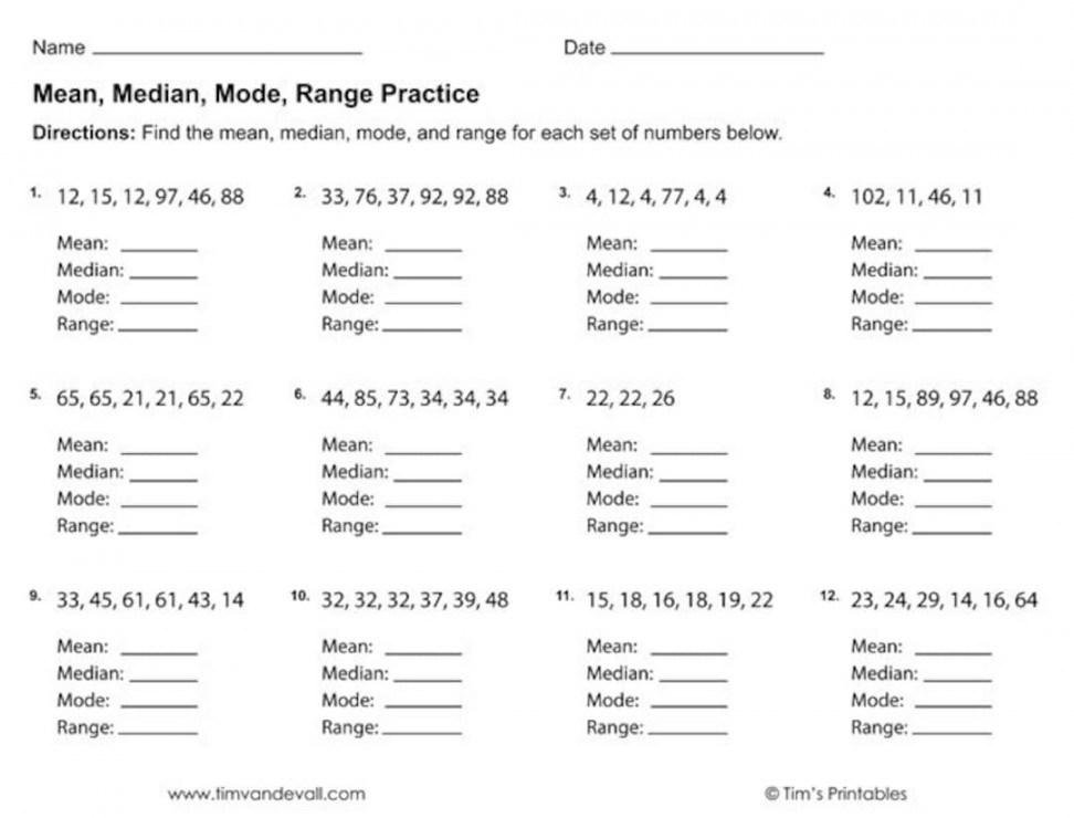 Mean Median Mode Range Worksheets PDF  druckbare - Etsy