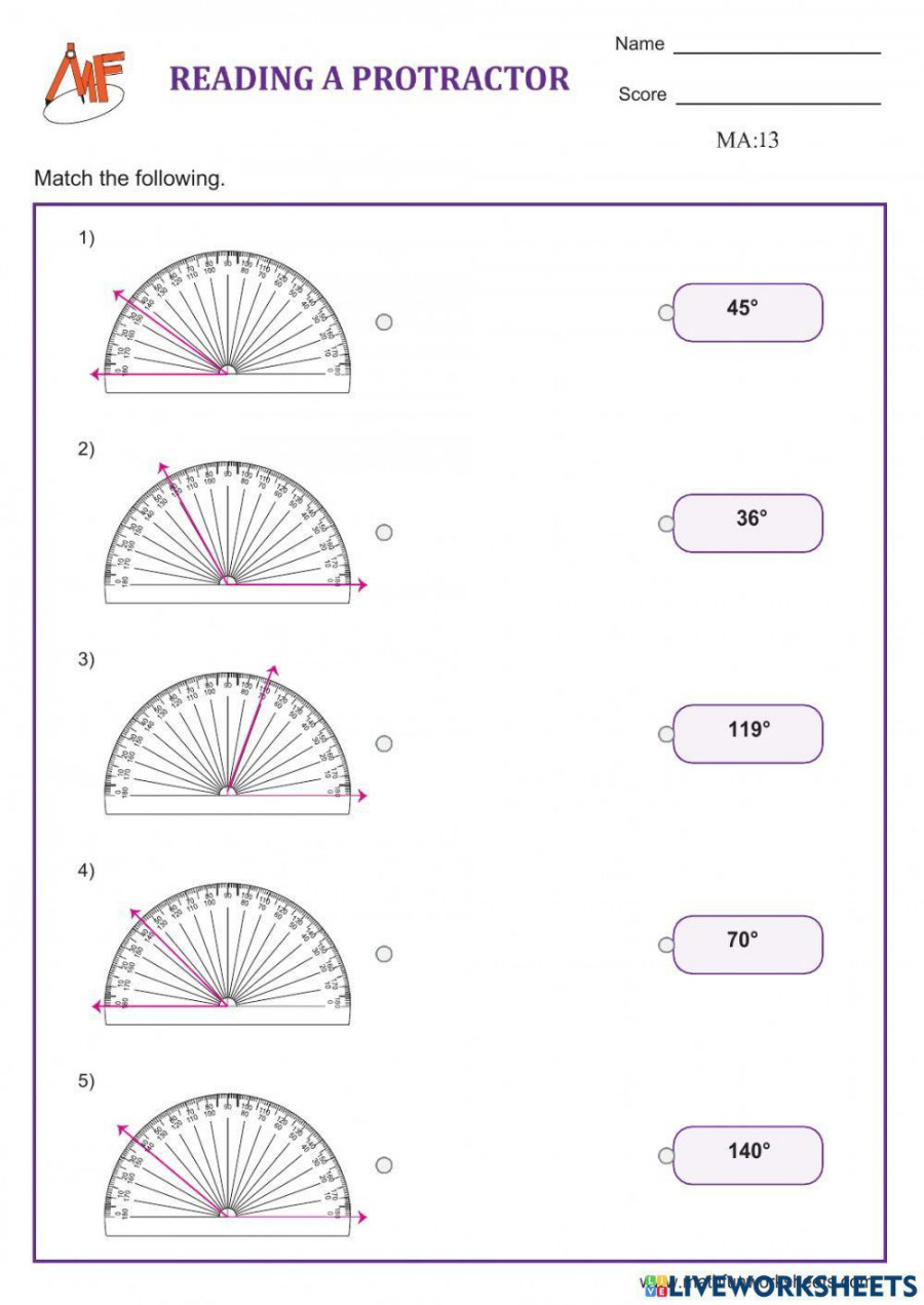 Measuring With A Protractor Worksheet