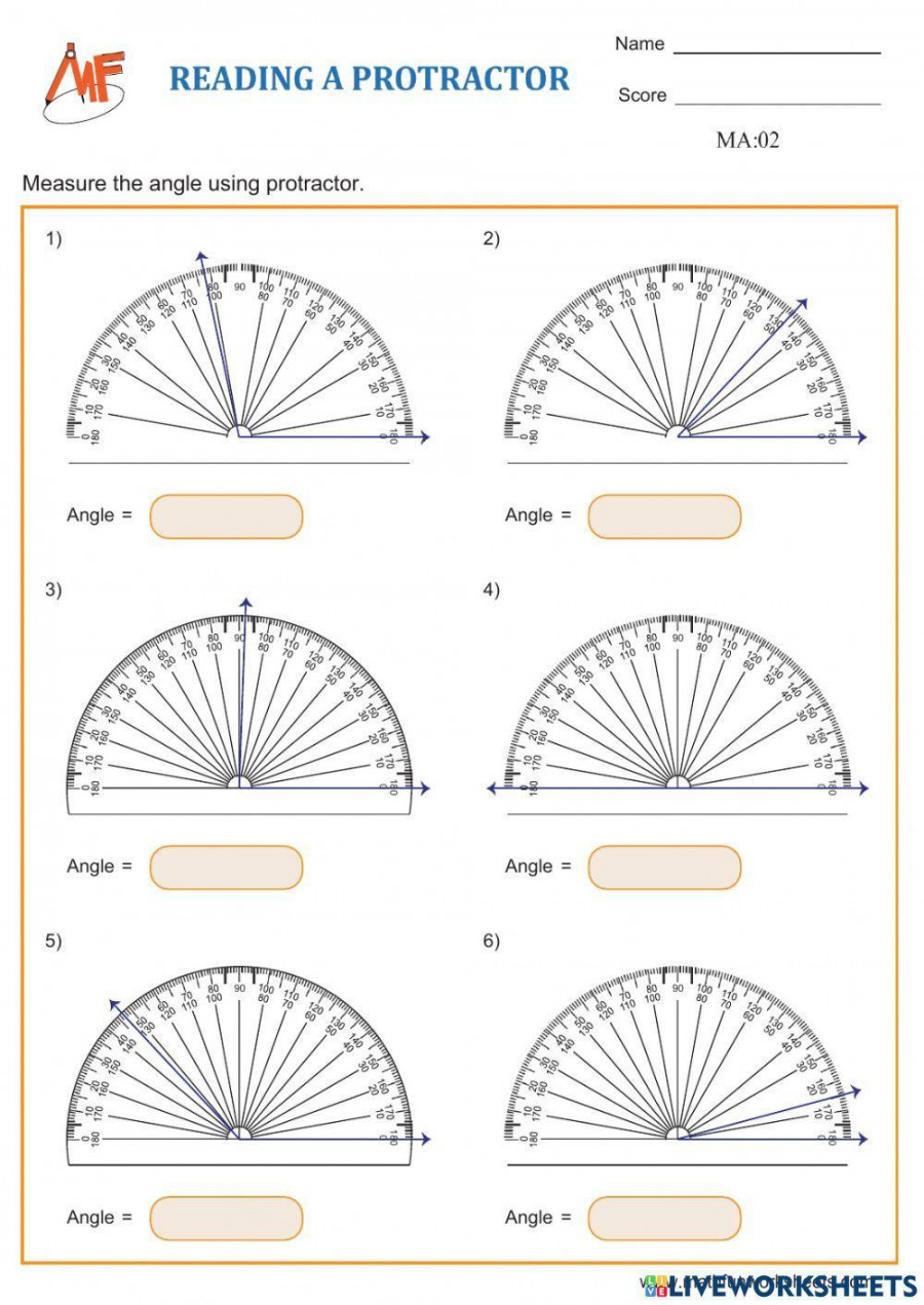 Measuring Angles using a protractor worksheet  Live Worksheets