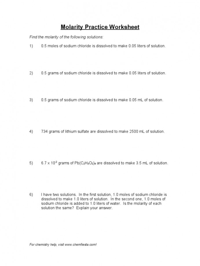 Molarity Practice Worksheet  PDF  Molar Concentration  Solution